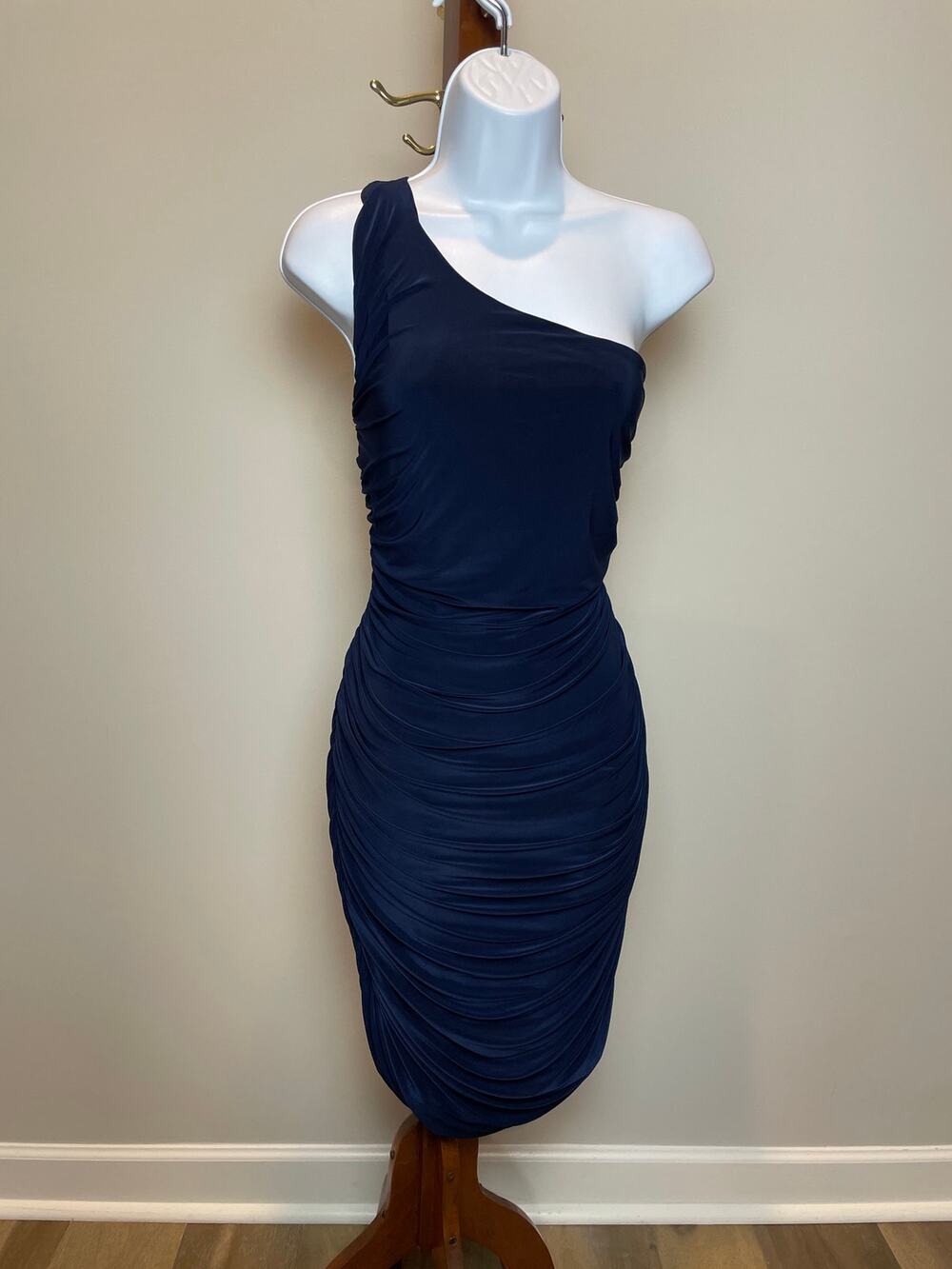 Missguided One Shoulder Ruched Midi Dress 10 Tall Navy NWT